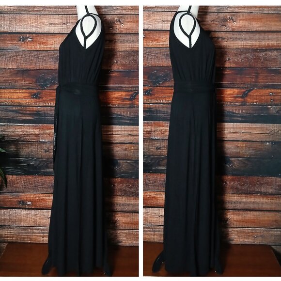 Enthousis Maxi Dress 8 Black Belted Halter Plunge Modal Viscose - Picture 3 of 8